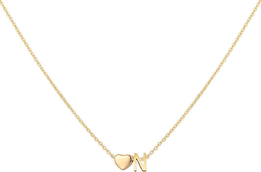 Initial Heart Necklace,18K Gold Plated Stainless Steel Tiny Heart Letter Necklace Personalized Monogram Name Necklace 