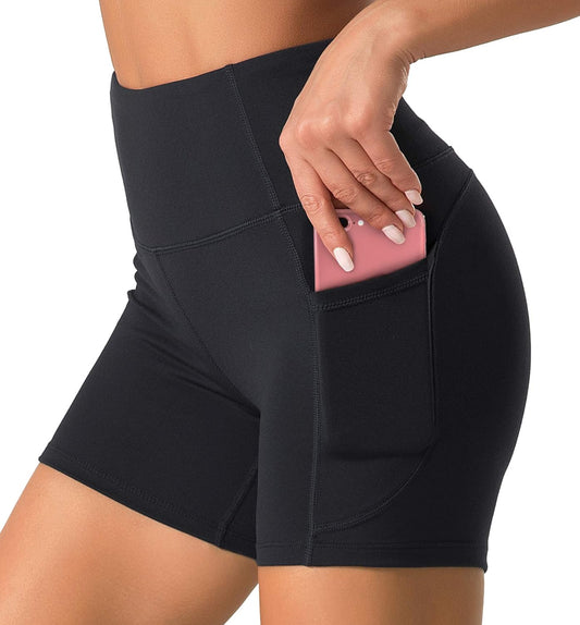 High Waist Yoga Shorts for Women with 2 Side Pockets Tummy Control R